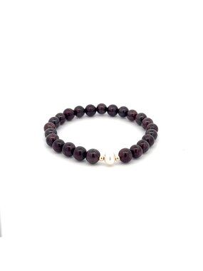 14K Solid Gold Tiny Beads Freshwater Pearl Garnet Stretch Gemstone Bracelet